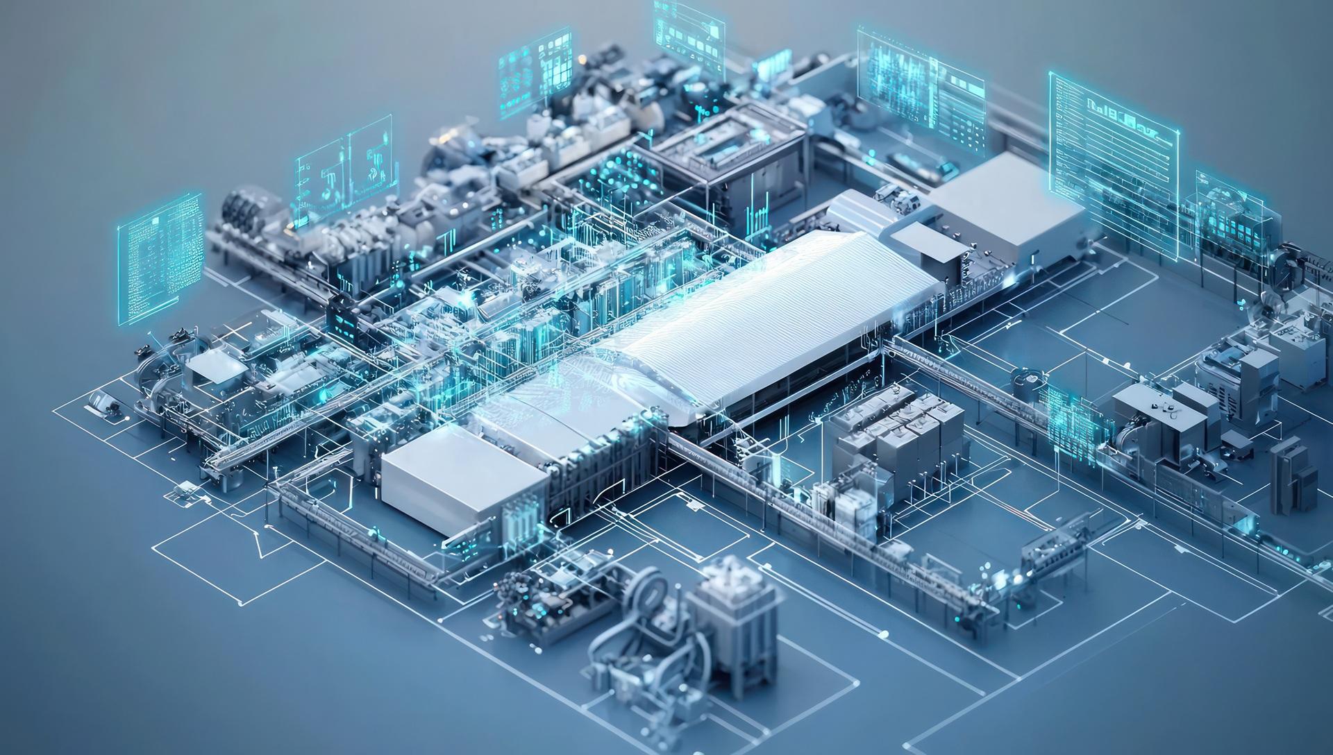 Digitale Fabrikanlage mit holografischen Daten und Prozessdarstellung | 3D-Konstruktionssoftware