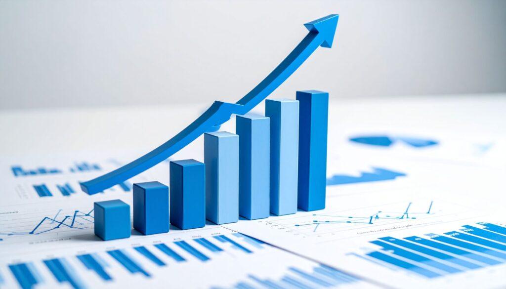 Fotografie einer blauen Balkengrafik mit steigender Wachstumskurve als Darstellung fuer datenbasierte Planung durch advanced planning and scheduling